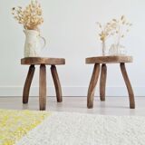 Pair of solid wood tripod stools - brutalist