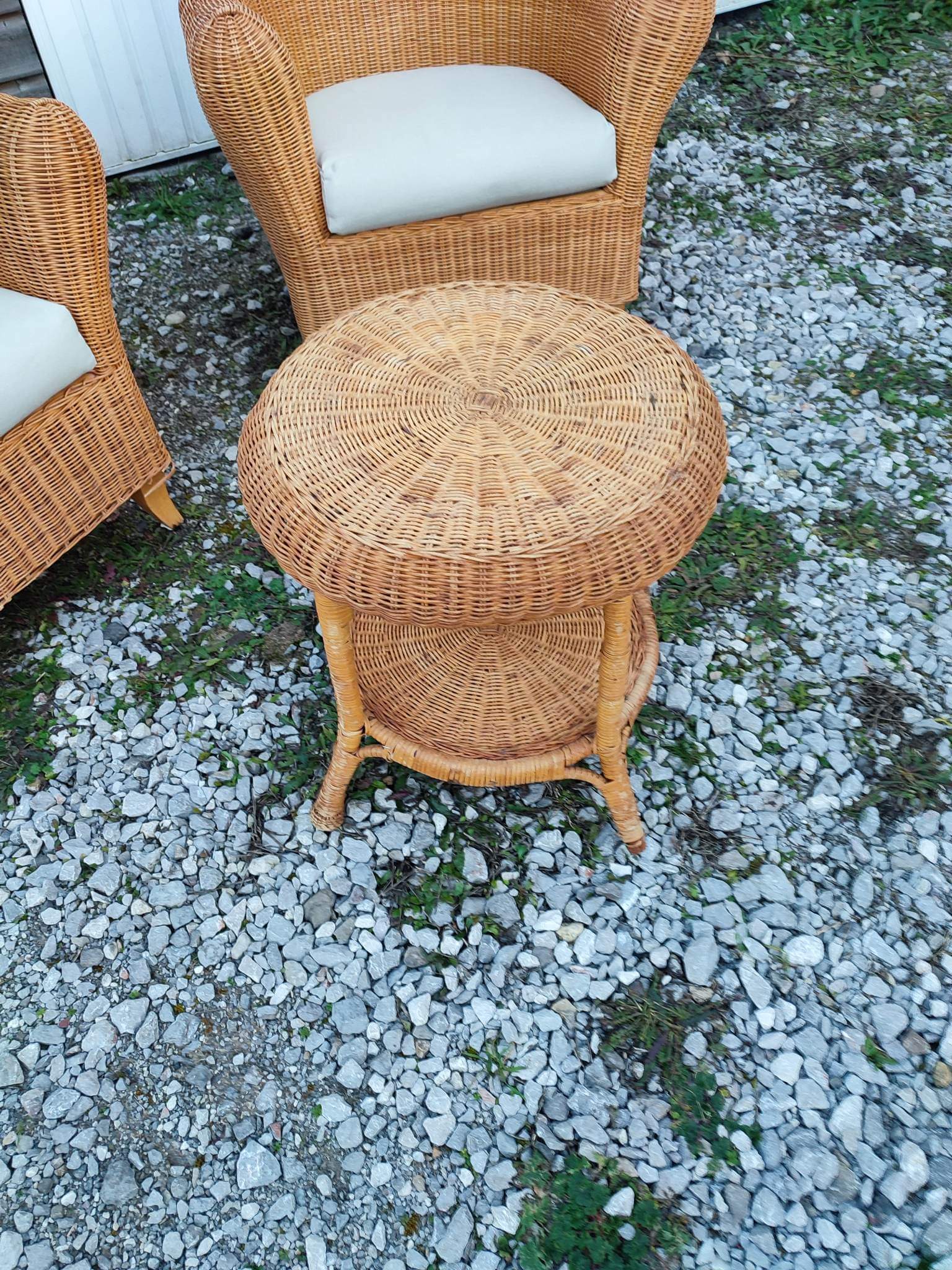 Pair armchairs wicker table Living room veranda vintage