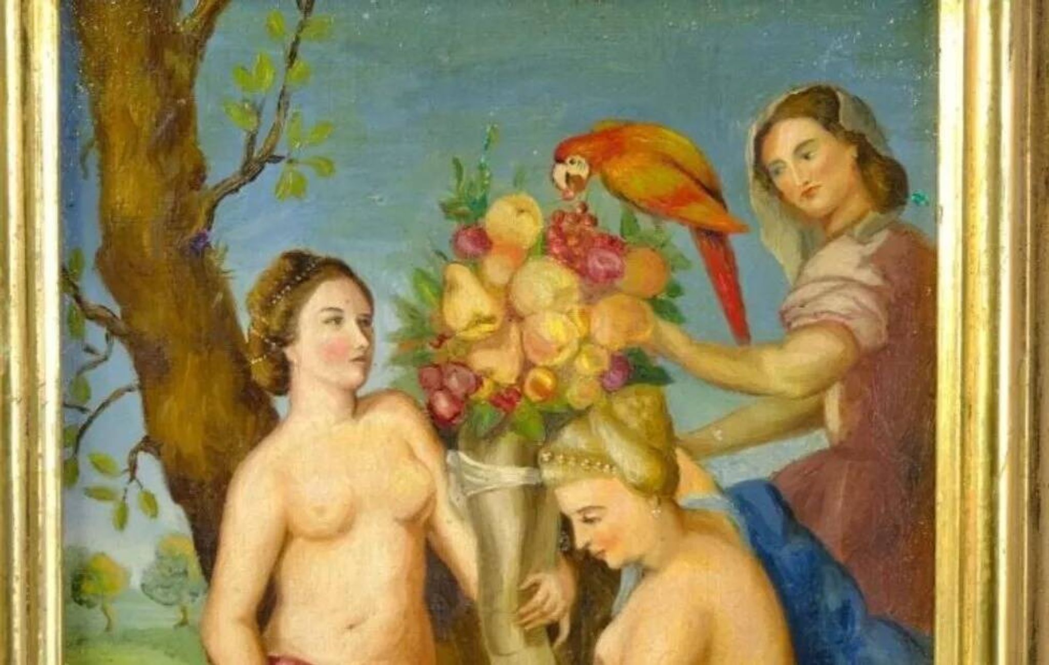 Mid 20th Century Portrait of Three Nudes Oil Painting, Framed