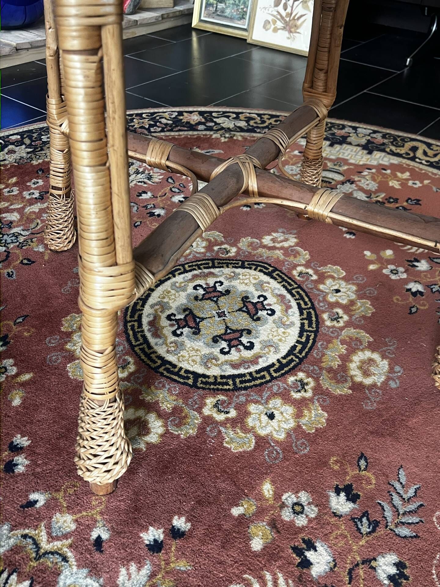 Dining table rattan/wicker/glass 1960 - vintage chic