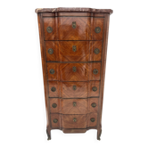 Transitional style chest of drawers in rosewood and amaranth veneer, 20th century.