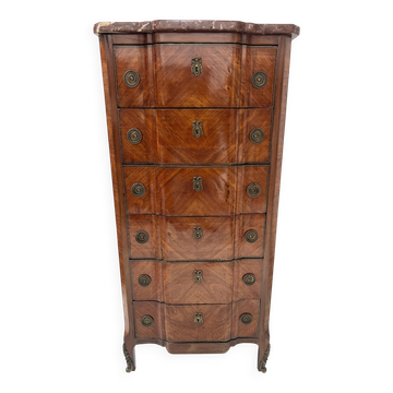 Transitional style chest of drawers in rosewood and amaranth veneer, 20th century.