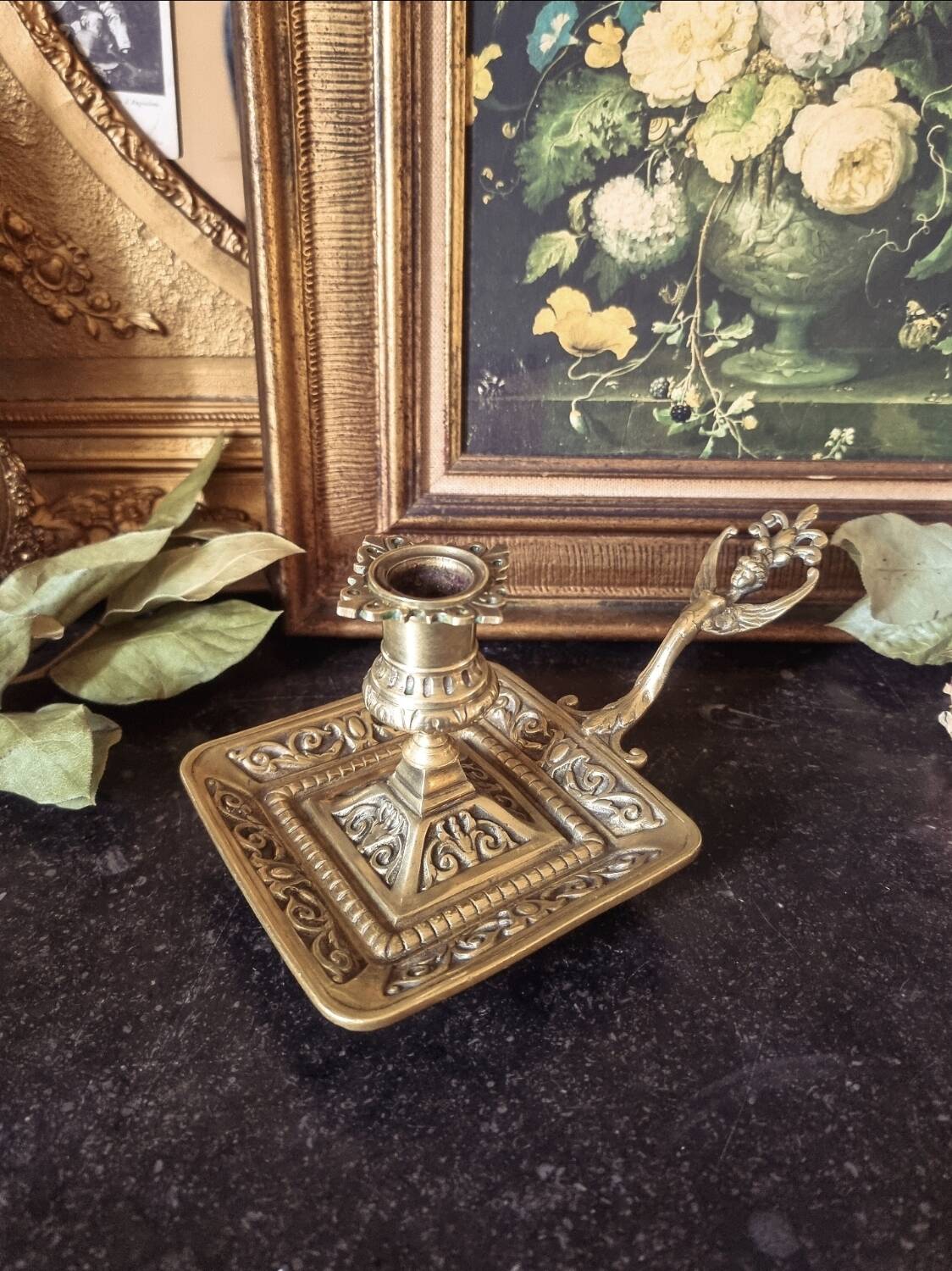 Large bronze hand candle holder