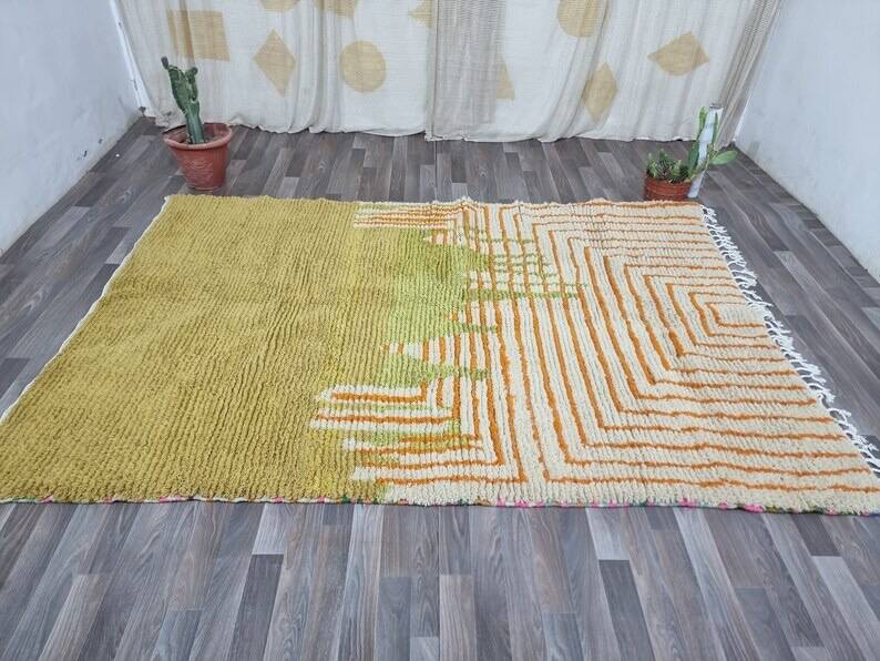 Handmade natural wool rug with colourful patterns, size 140/260 cm.