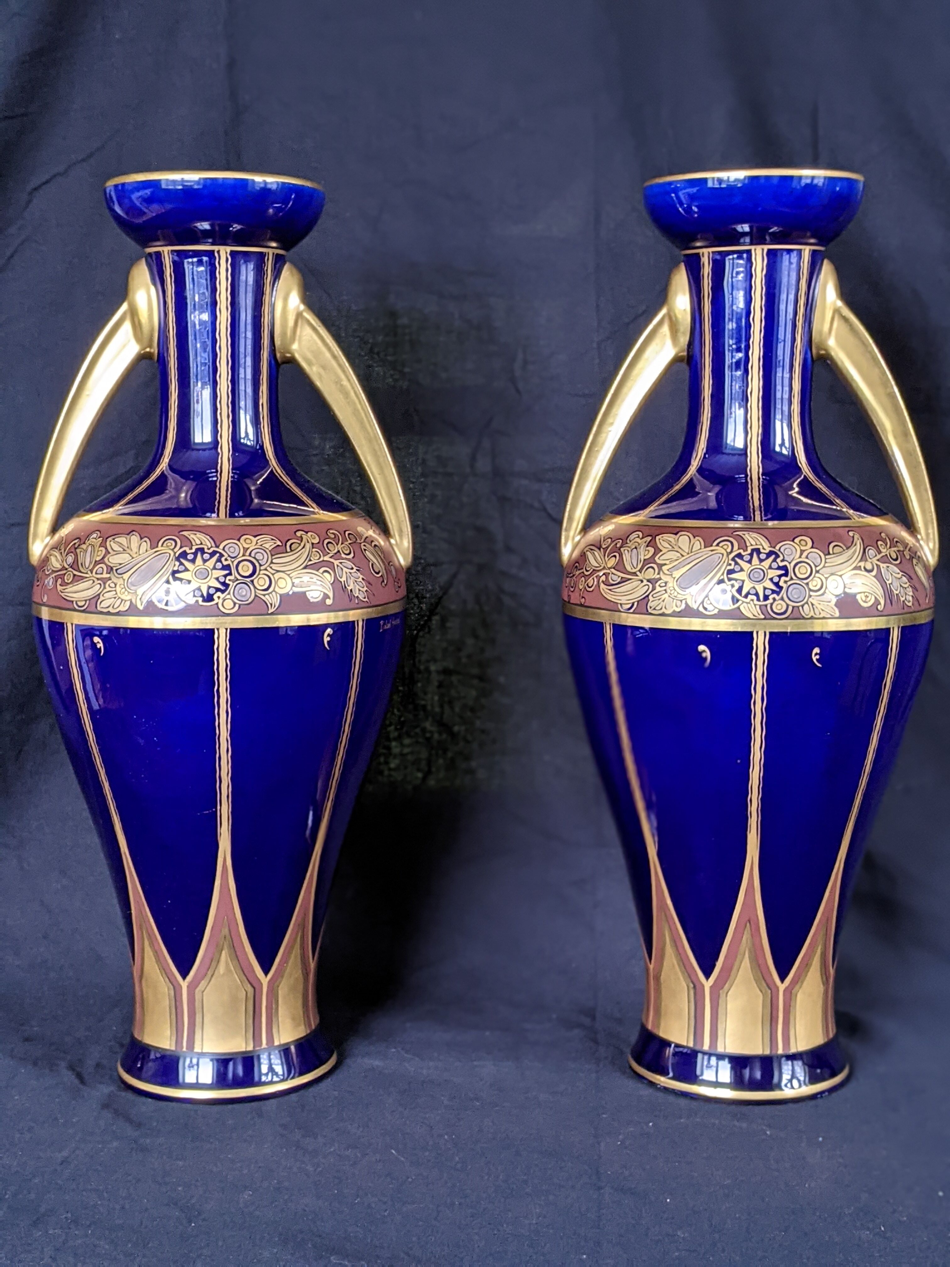 Pair of art deco vases signed by Pinon Heuze