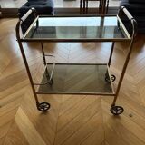 Vintage chrome rolling table 2 smoked glass shelves