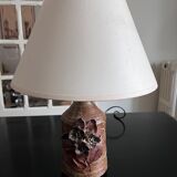 Stoneware lamp with pink decoration from the 70s