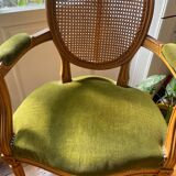 Louis XVI style armchair in velvet and rattan