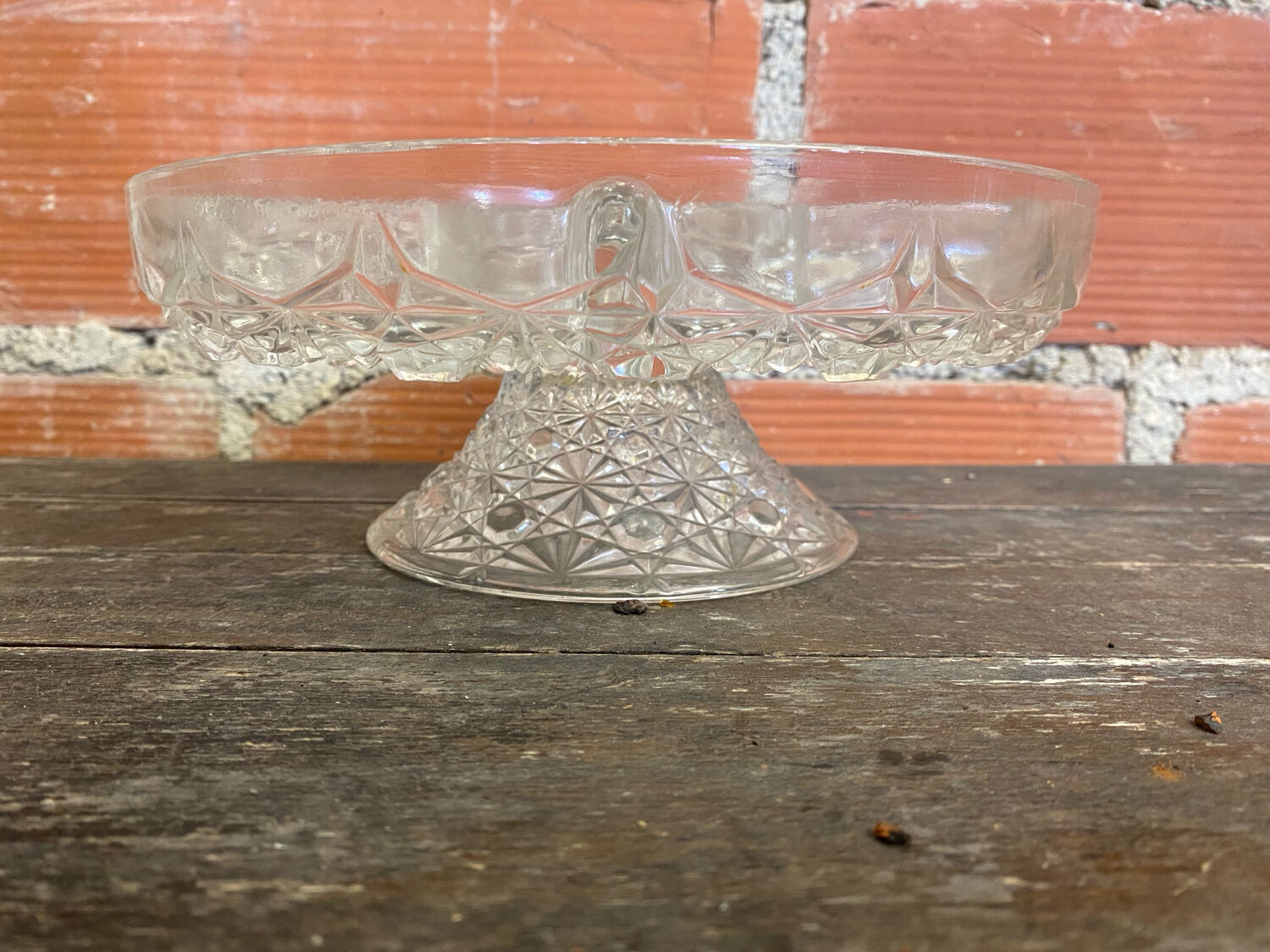 Vintage Decorated Moulded Crystal Aperitif Plate on Stand #D66