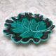 Vintage slip serving dish - Green leaf with black veneered edge