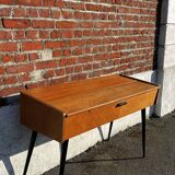 Vintage wooden console/desk with tapered legs.
