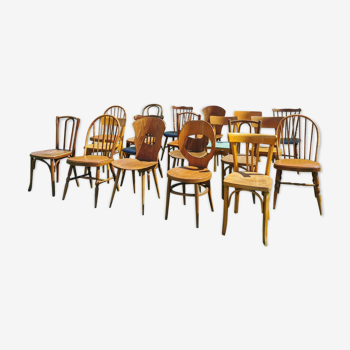 Set of 20 mismatched bistro chairs
