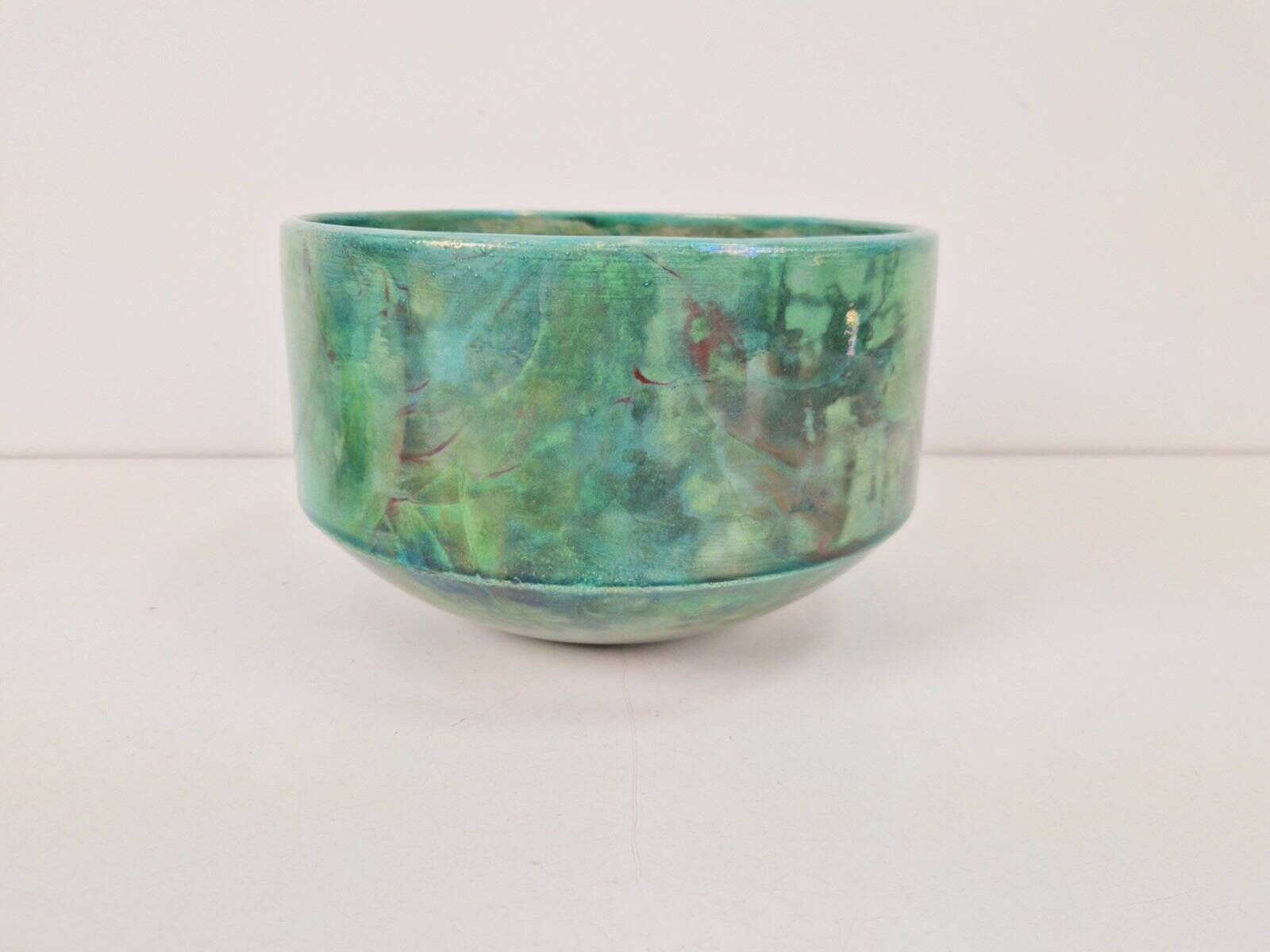 Vintage Handmade Green Luster Glaze Ceramic Bowl, 1960