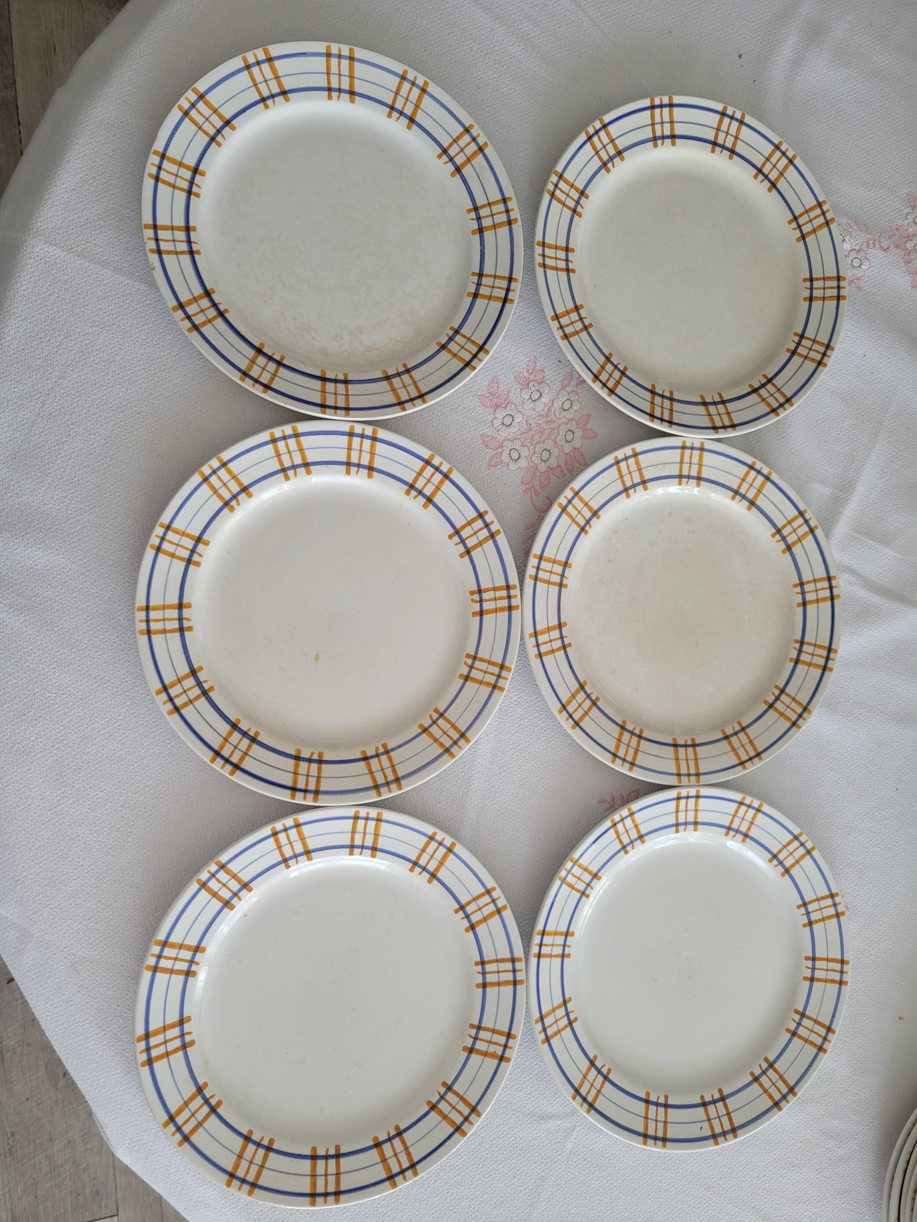 6 antique flat plates Model Poitou from Sarreguemines