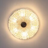 Orrefors crystal and brass ceiling lamp for Lyfa, 1970s