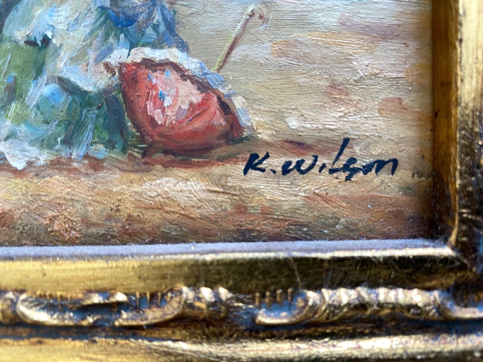 Oil on panel k wilson signature to identify 1960 beach scene