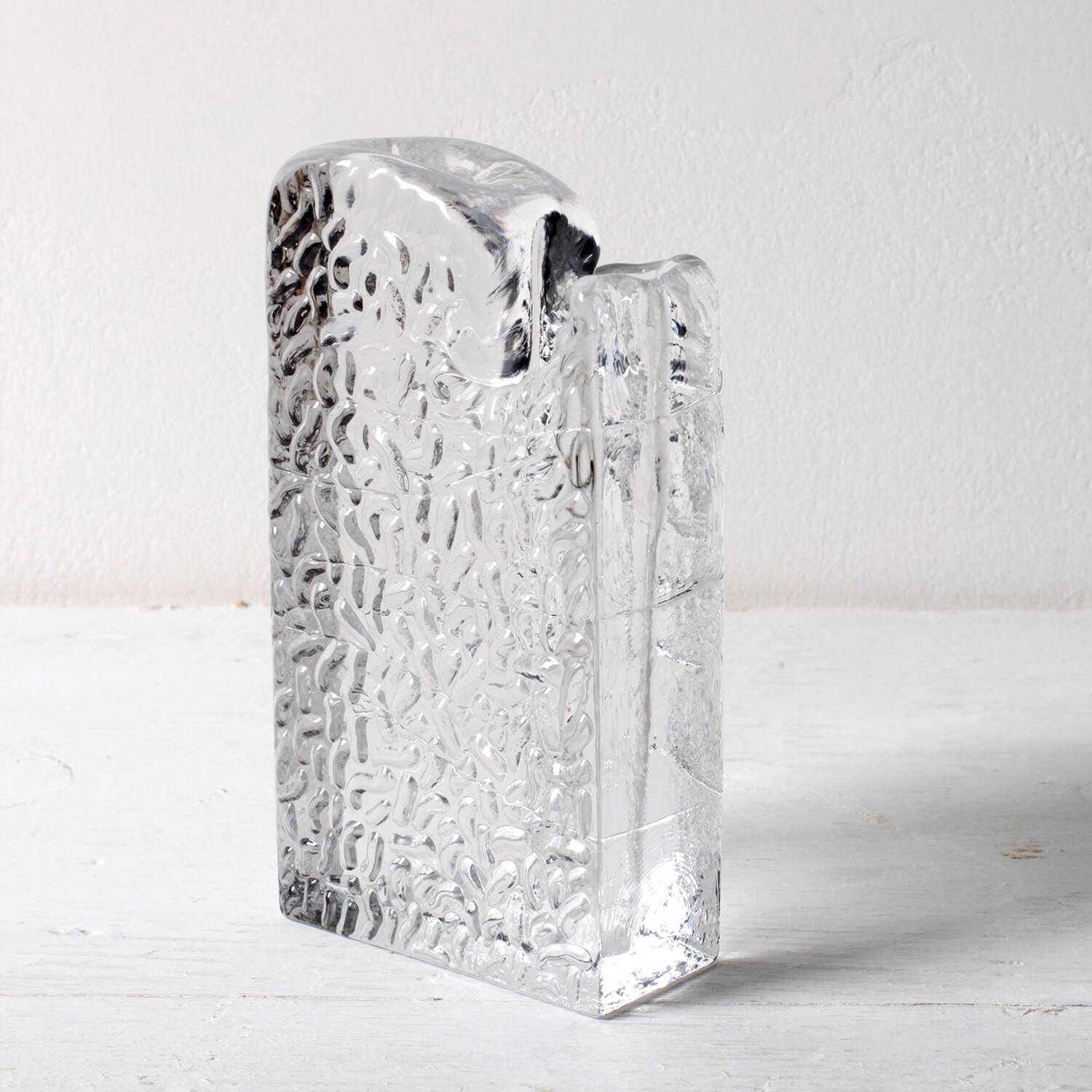 Mid-century Single Flower Textured Glass Block Bud Vase / Germany / 1960s