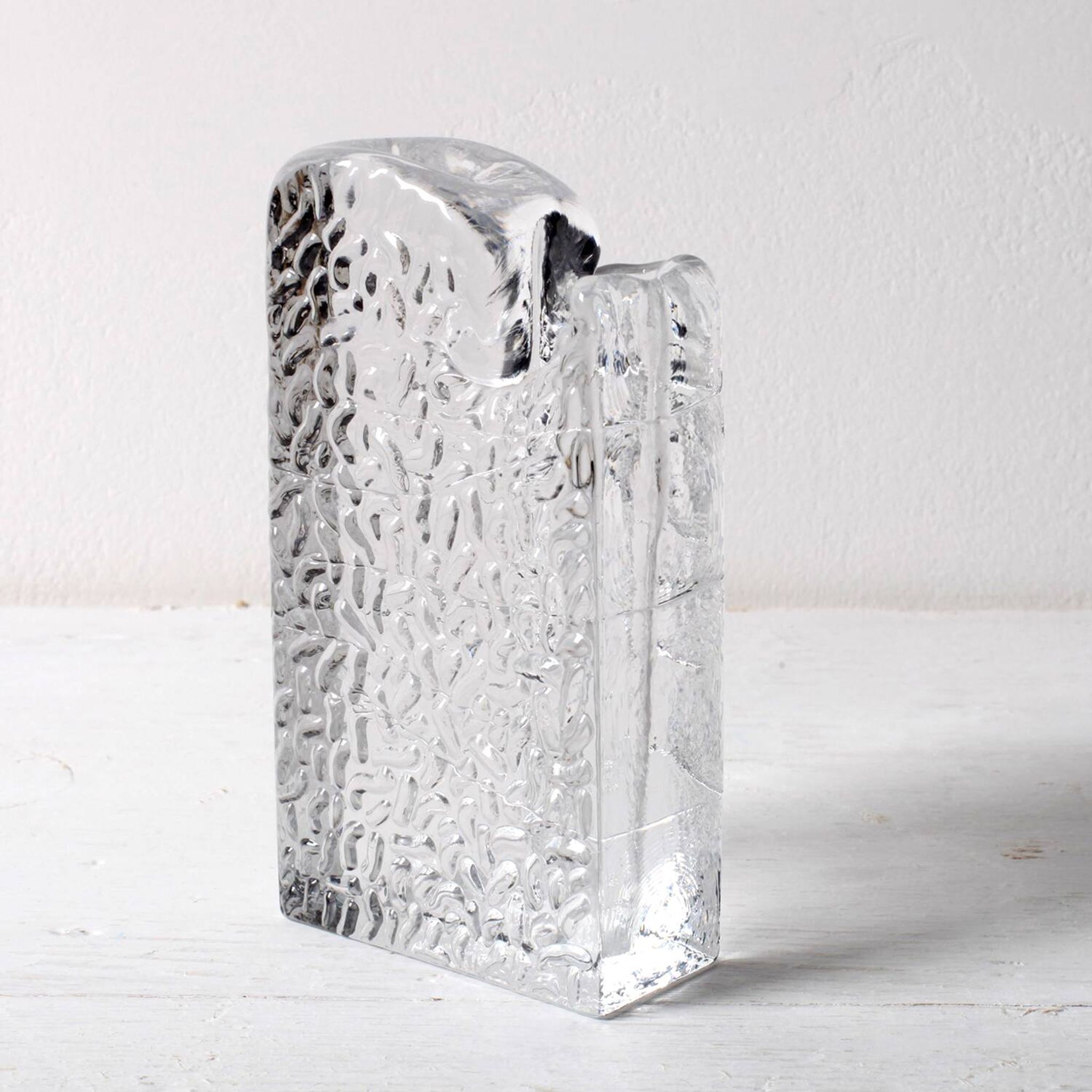 Mid-century Single Flower Textured Glass Block Bud Vase / Germany / 1960s