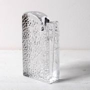 Mid-century Single Flower Textured Glass Block Bud Vase / Germany / 1960s