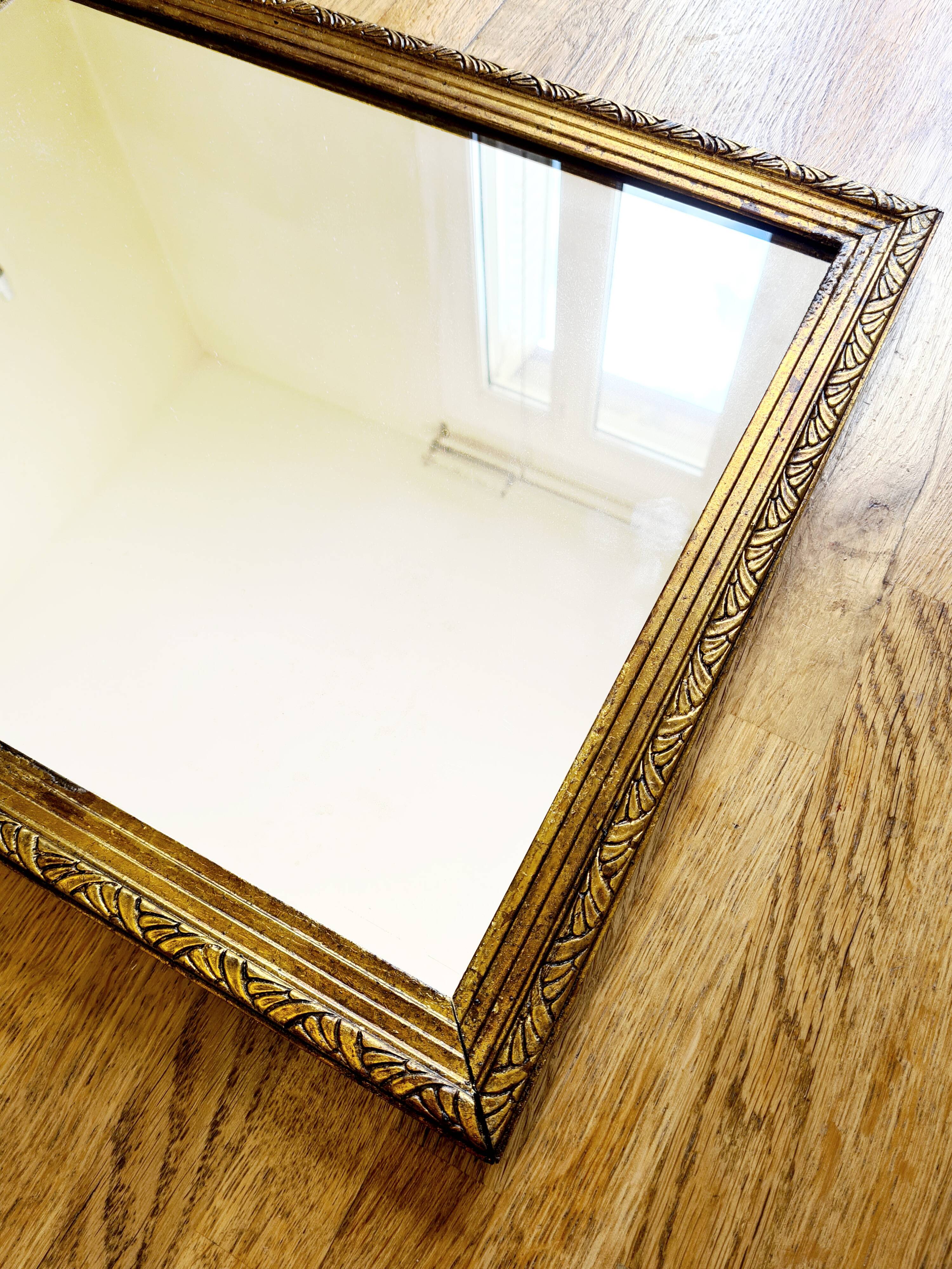 Art Deco mirror gilded with gold leaf – landscape format 47x37 cm