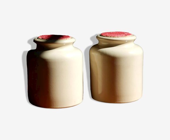 2 anciens pots à moutarde de Meaux en grès blanc