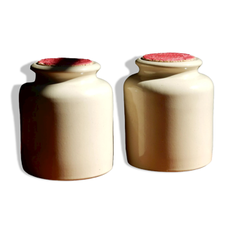 2 anciens pots à moutarde de Meaux en grès blanc