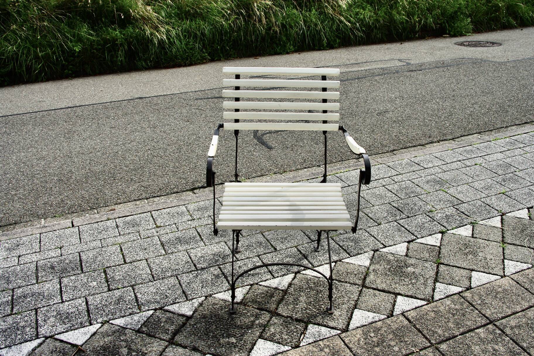 Vintage wrought iron folding garden armchair 1930