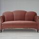 Canapé 2 places danois des années 1950, velours de mobilier rose saumon, pieds en bois de chêne.