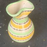 Green and yellow glazed ceramic vase, vintage pattern and design 1950/60