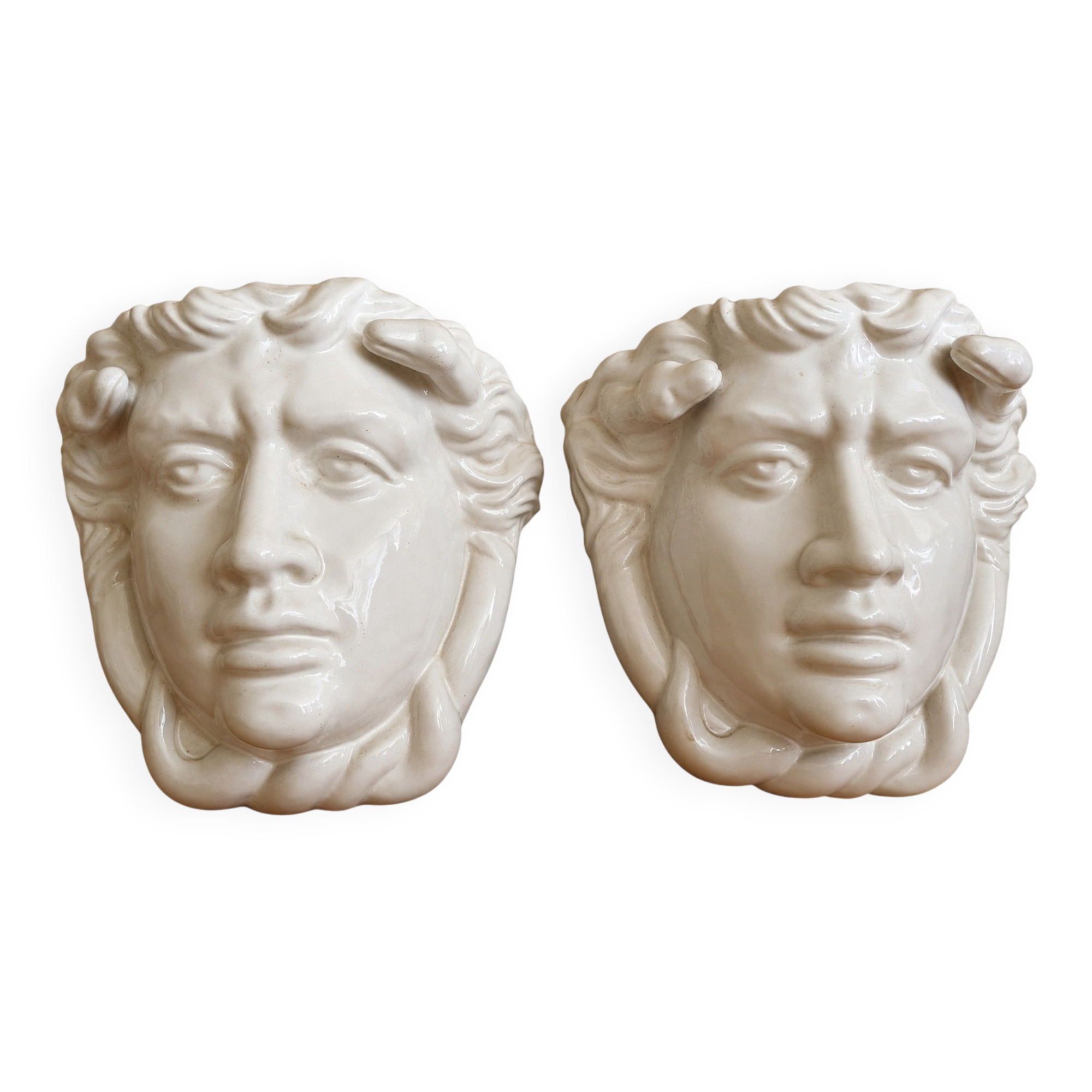 Pair of white glazed ceramic wall planters