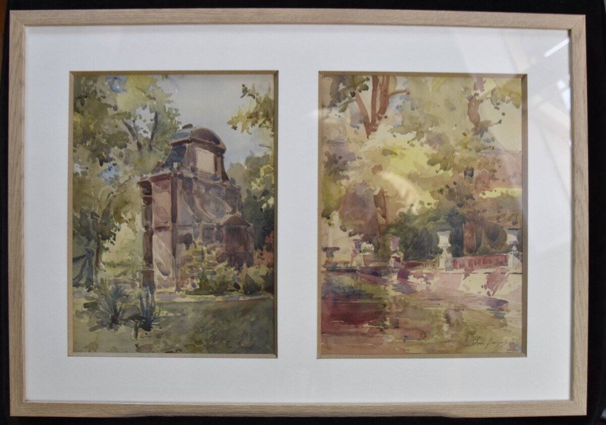 The Médicis Fountain, Luxembourg Garden, Two Signed Watercolours