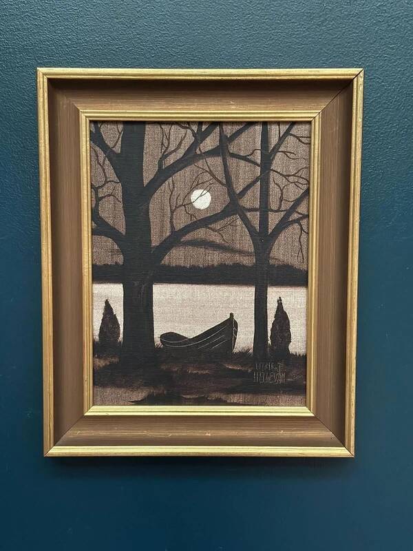 Mid-century oil on canvas “Moonlight” by Lennart Helgesson vintage 37x45cm