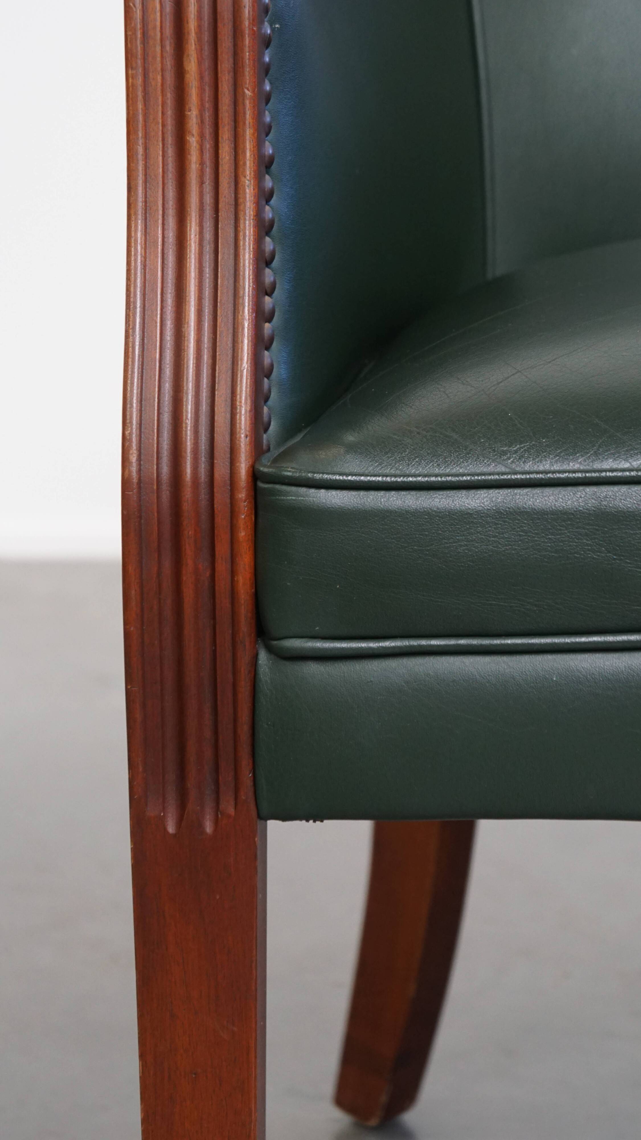 Green Cowhide Leather and Wooden Side / Dining / Desk Chair
