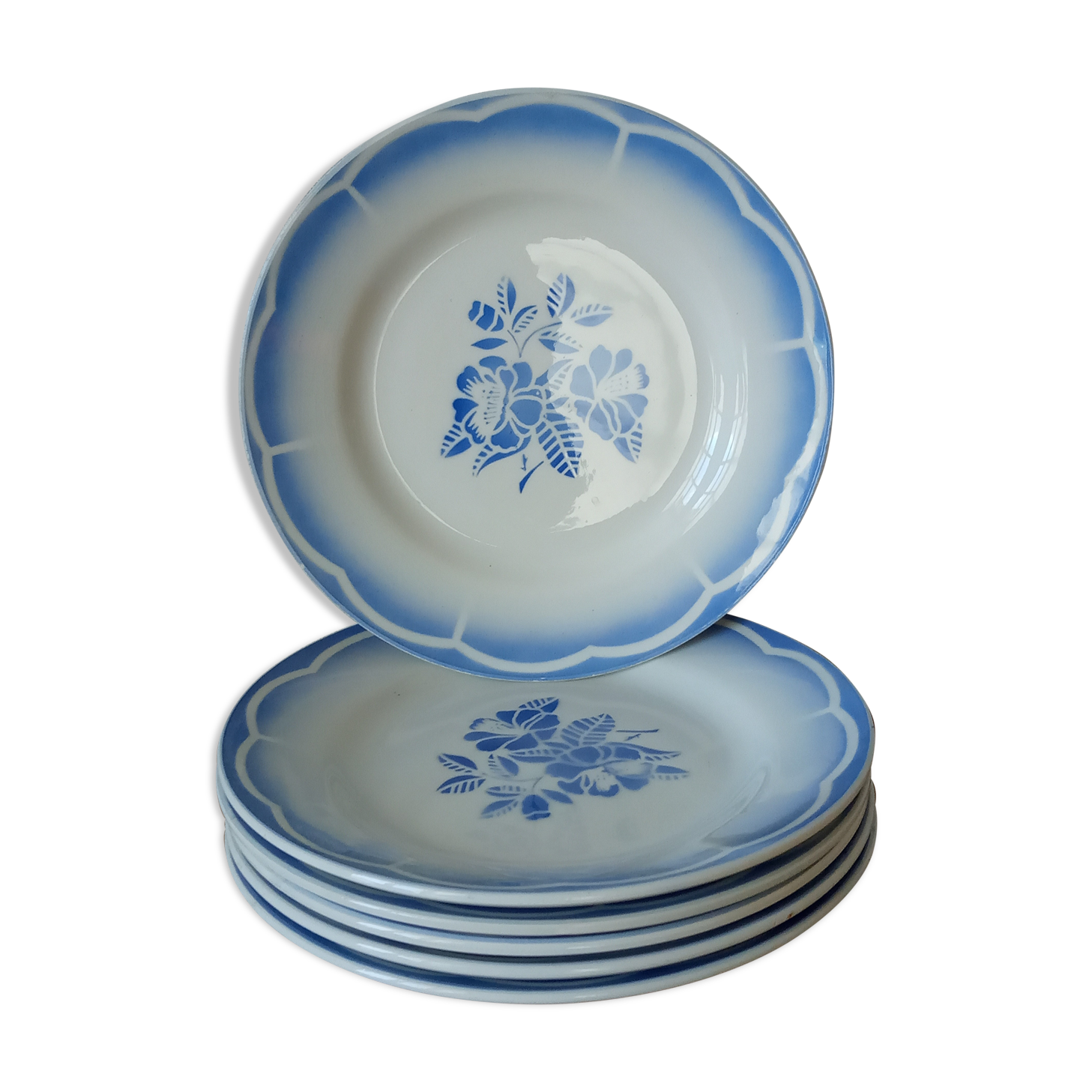 Six digoin Sarreguemines dessert plates