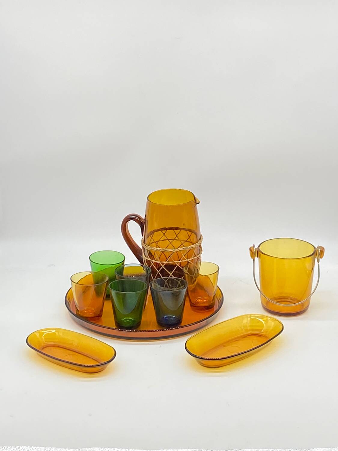 Service à apéritif vintage en verre de couleurs, Duralex-Vereco