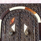 Vintage Moroccan mirror with chiseled pewter shutters