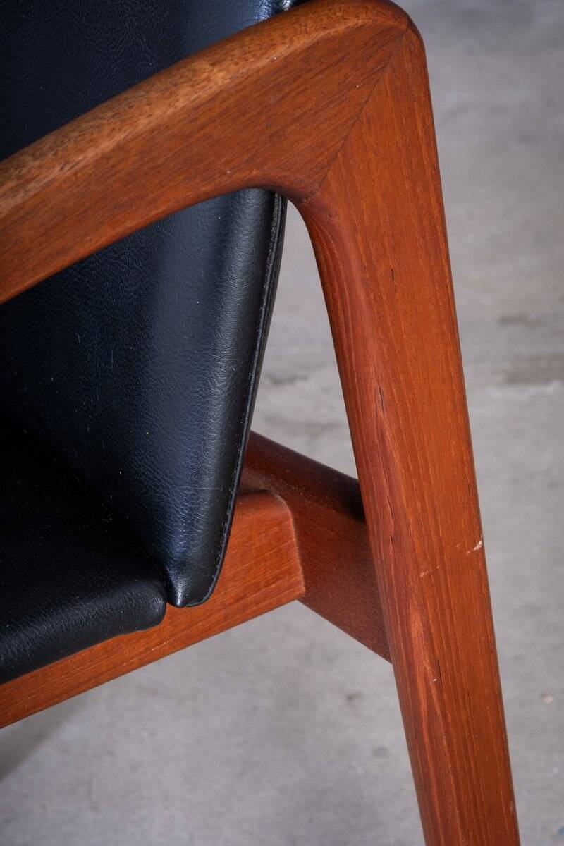 Armchair Model 23 in Teak and Black Leather by Henning Kjærnulf, Denmark, 1960s