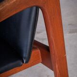 Armchair Model 23 in Teak and Black Leather by Henning Kjærnulf, Denmark, 1960s