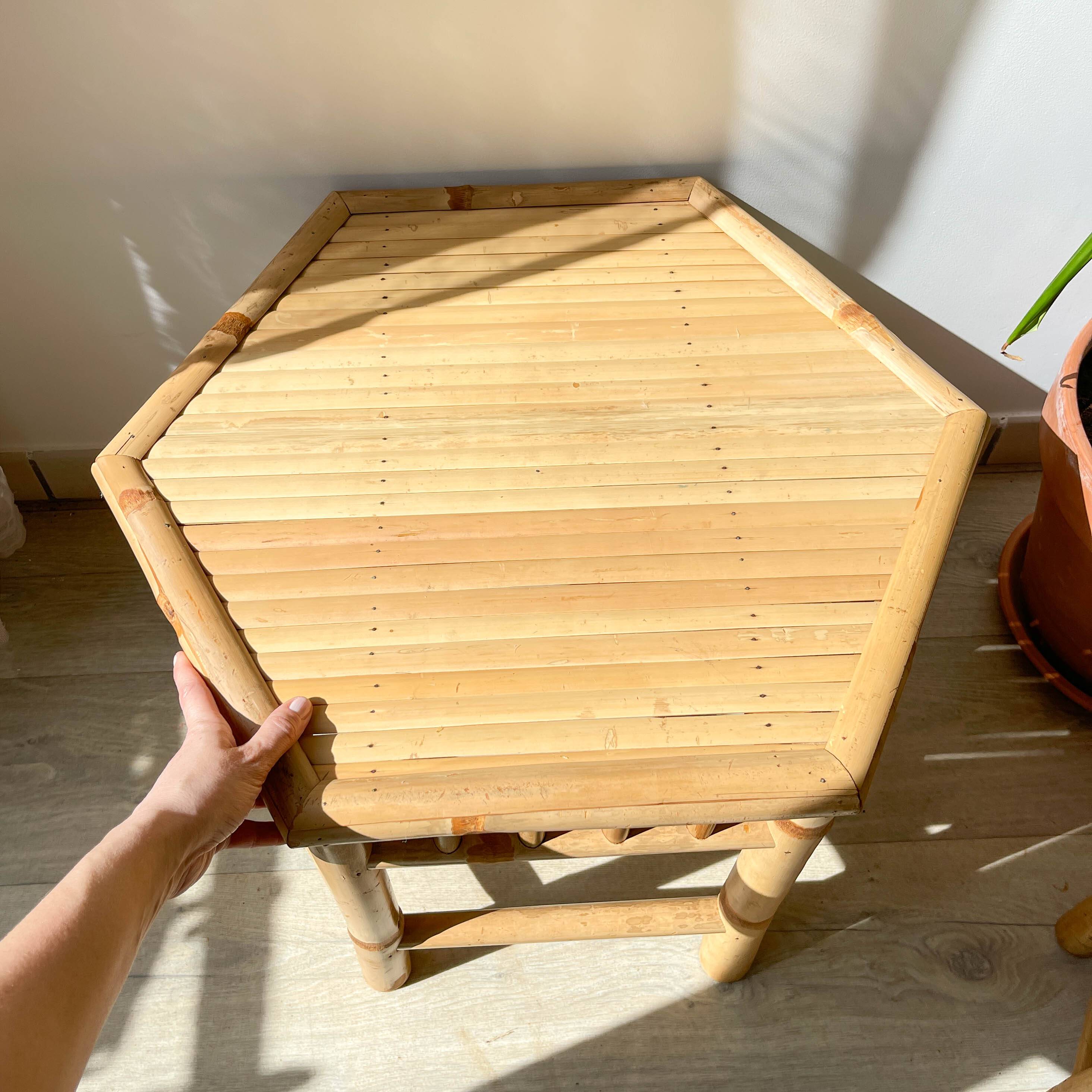 3 Vintage Bamboo Hexagonal Nesting Coffee Tables, 1970s