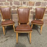 4 vintage chairs 1950 mid-century Scandinavian compass feet imitation leather Skaï
