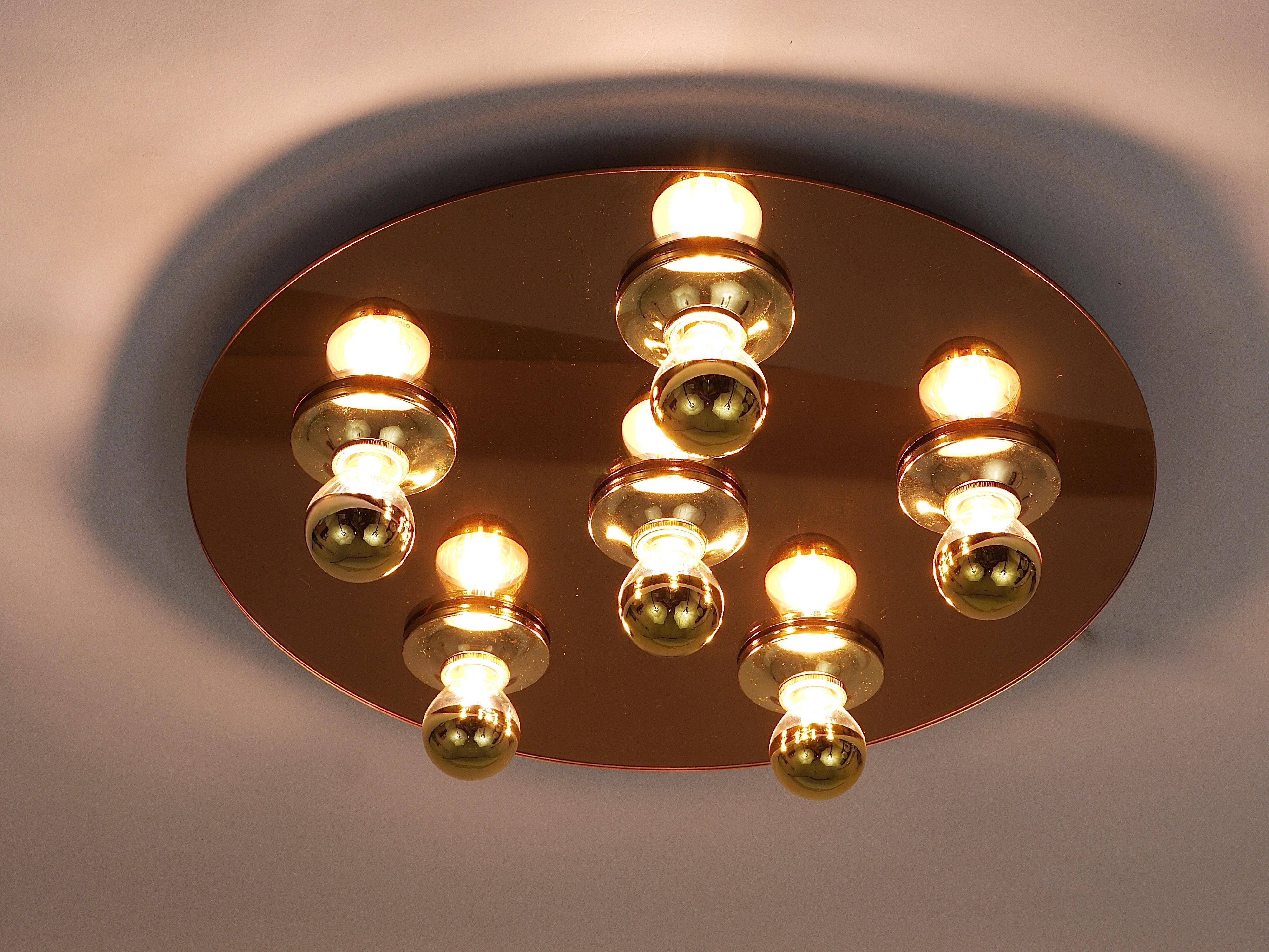 Fontana Arte Style Mirror in Gilded Bronze Glass Ceiling Light or Wall Sconce, Italy, 1970s