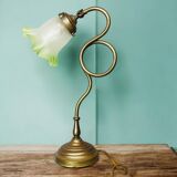 Lampe de table portugaise en verre tulipe verte des années 1930
