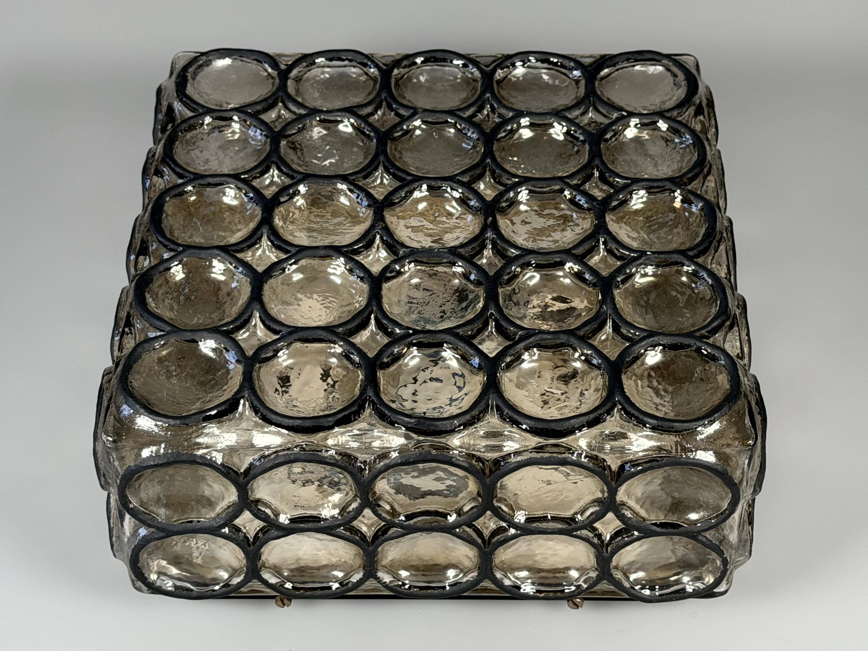 60s 70s Ceiling Lamp Plafoniere Glashütte Limburg Germany Glass & Metal