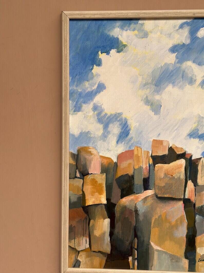 Original Swedish Oil on Canvas – "Landscape" by Eva S. – Signed – Vintage & Framed – 52 × 34 cm (20.5" × 13.4")
