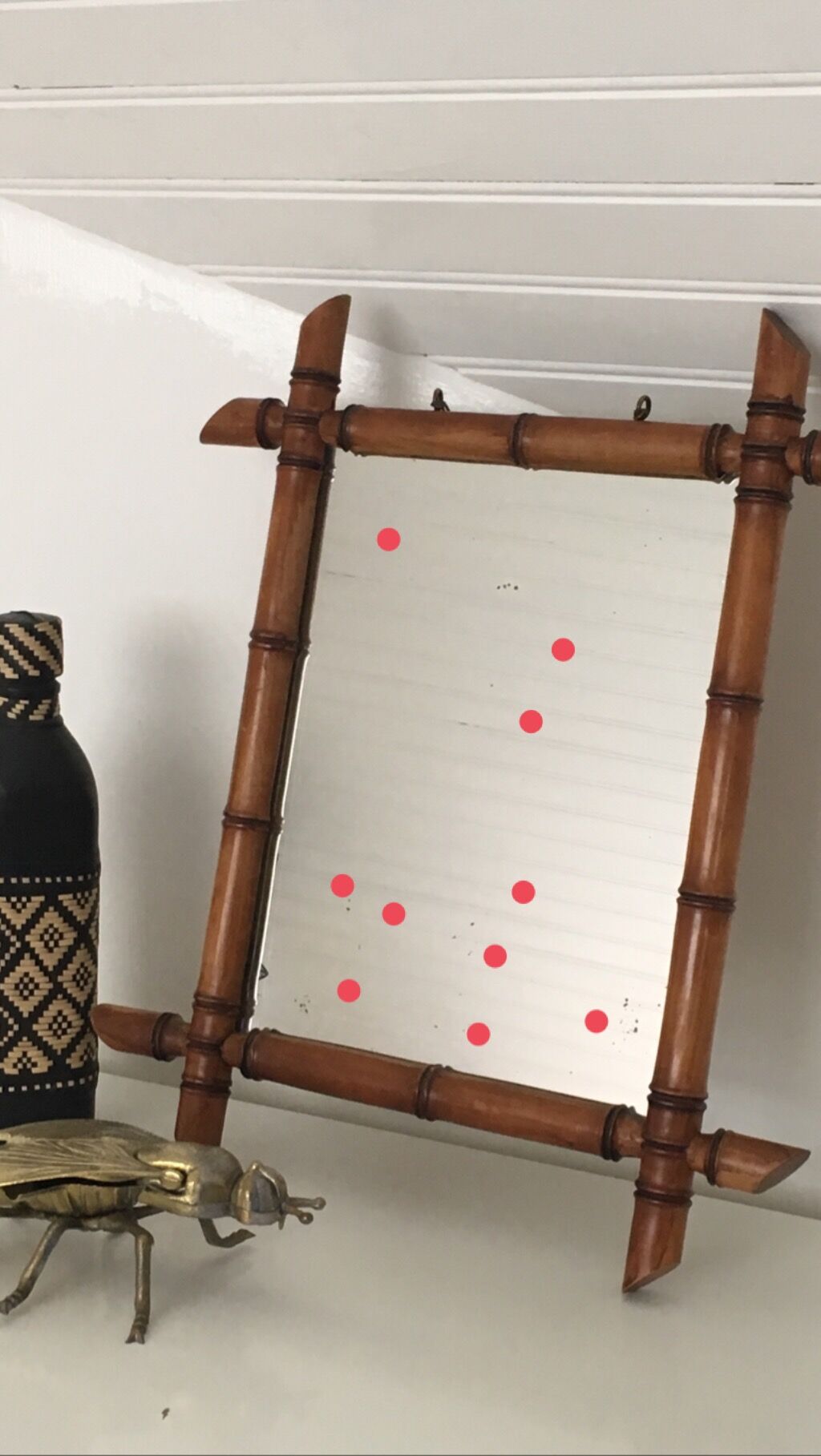 30s/40s bamboo wood mirror 38x45cm