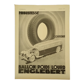 Publicité pneu englebert  pour poids lourd issue revue  1933