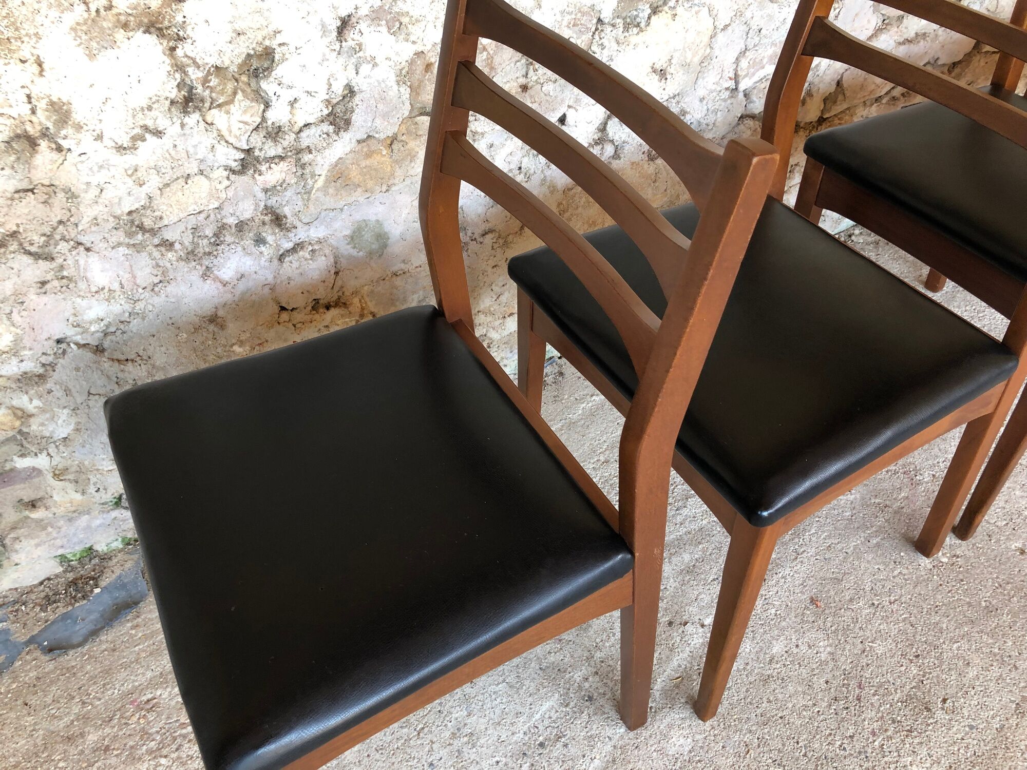 Set of 4 Scandinavian chairs teak and black skai 60s