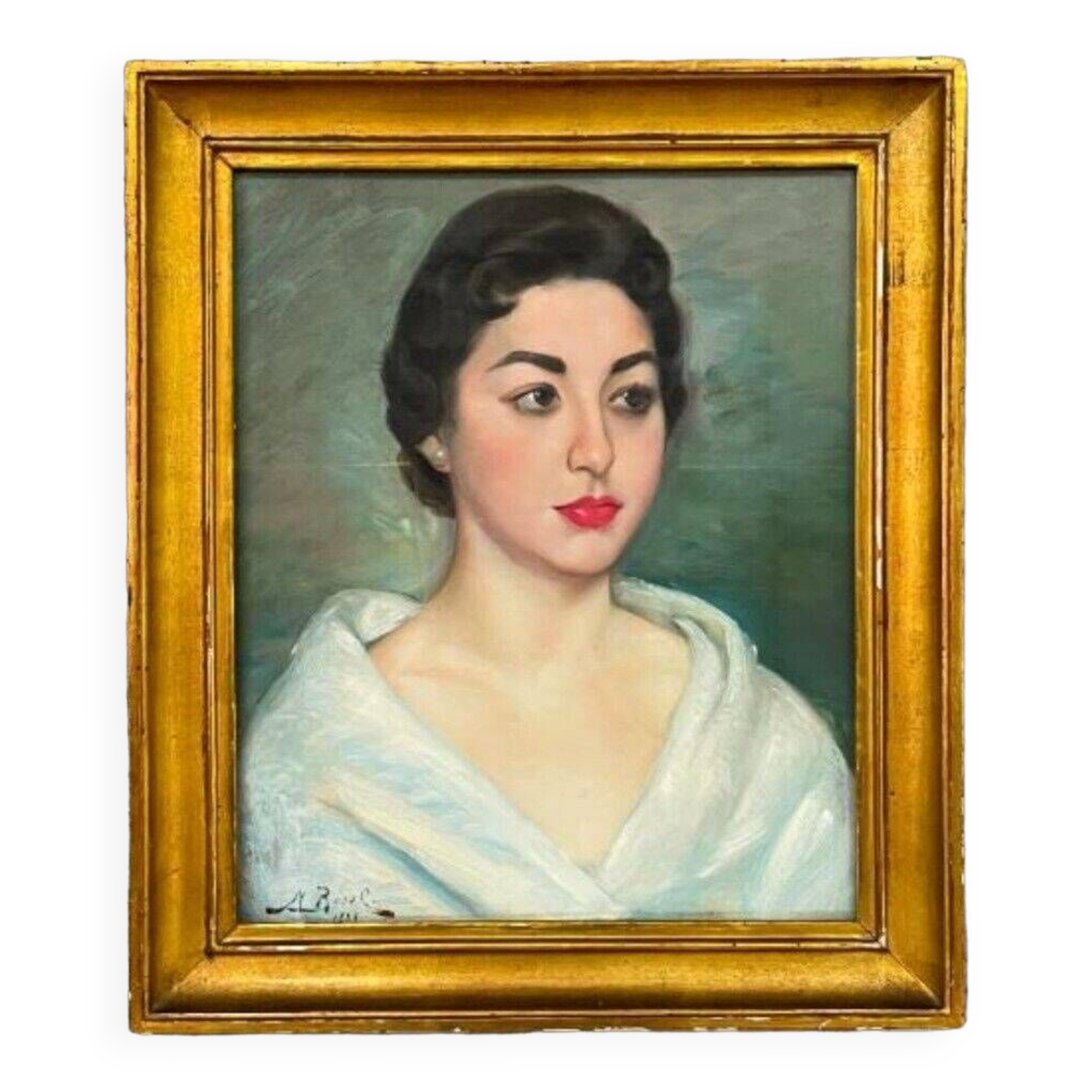 Old oil painting portrait of a woman from the 20th century
