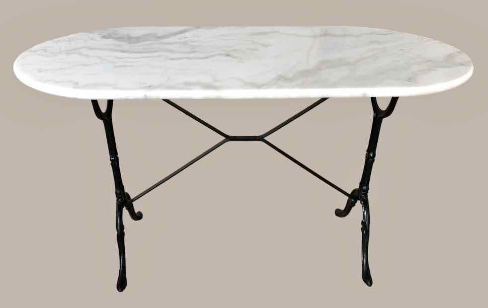Oval marble and cast iron bistro table