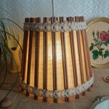 Vintage 70s fabric and wood pendant light